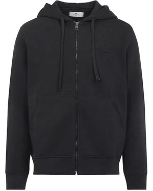 Etro Hoodies & Sweatvesten ,Zwart ,Katoen Zwarte Katoenen Hoodie Met Ritssluiting