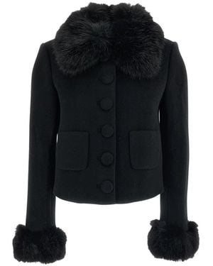 Self-Portrait Wollmischungs-Blazer Mit Kunstfelldetails - Schwarz