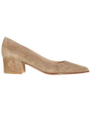 Gianvito Rossi Suede Pointed-Toe Block Court Shoes - Brown