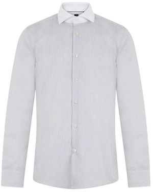 BOSS Overhemden ,Grijs ,Katoen Slim-Fit Gestreept Overhemd - Wit