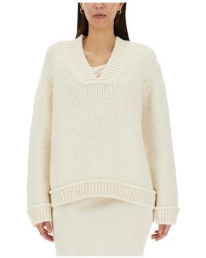 Tom Ford Truien & Vesten ,Wol V-Hals Wollen Trui - Wit