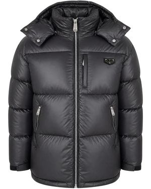 Philipp Plein Glanzende Nylon Puffer Jas - Zwart