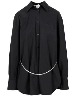 Sportmax Overhemden ,Zwart ,Katoen Plissé Overshirt