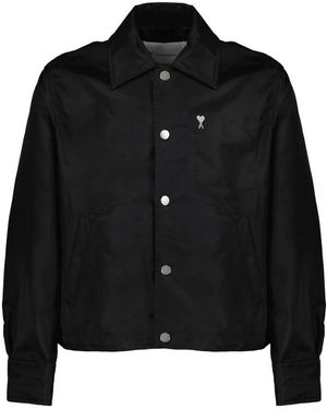 Ami Paris Jassen ,Zwart ,Nylon De Coeur Stud Buttoned Jacket