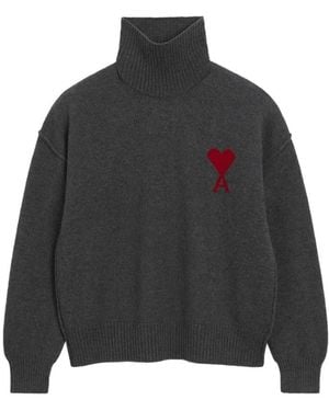Ami Paris Funnel Neck Sweater - Grijs