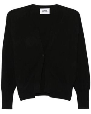 Alpha Studio Fijngebreide Cardigan Met Knopen - Zwart