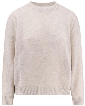Brunello Cucinelli Beiger Rippstrickpullover Mit Lurex-Bündchen - Weiß