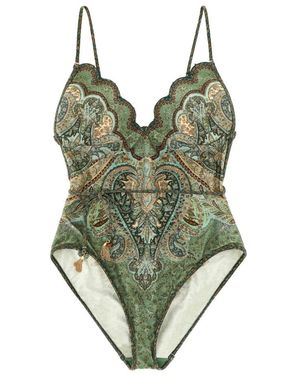 Zimmermann Badmode ,Veelkleurig ,Nylon Wanderlust Scallop Badpak Uit Één Stuk - Groen