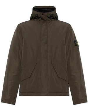 Stone Island Jassen ,Groen ,Leer Geïsoleerd Jack Met Logopatch