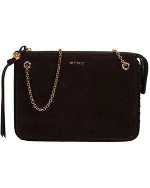 Etro Tassen ,Bruin ,Leer Crossbody Clutch Suede - Zwart