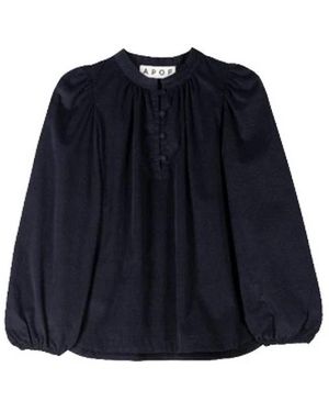 Apof Blusa De Pana Con Mangas Abullonadas Románticas, Mujer, Talla - Azul