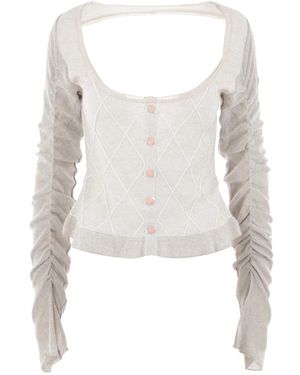 Cormio Zilveren Lurex Cardigan Met Ruitpatroon - Wit