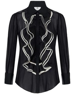 Elisabetta Franchi Gekreukeld Sheer Shirt - Zwart