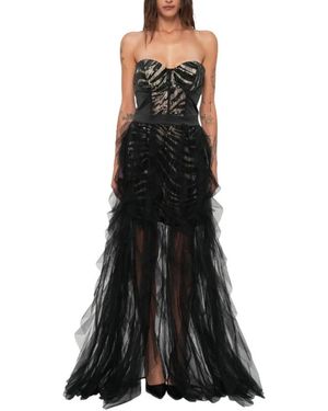 Just Cavalli Lange Jurk Met Mix Van Pailletten - Zwart
