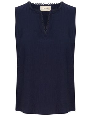 Cream Sleeveless Tops - Blue