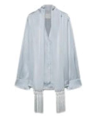 forte_forte Overhemden ,Grijs ,Satijn Zijden Satijnen Blouse Met Franje Sjaal - Blauw