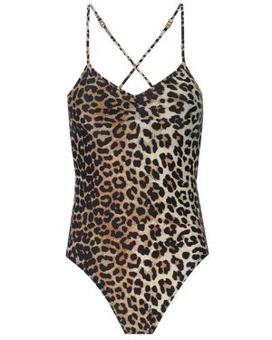 Ganni Leopard-Print Swimsuit - Brown