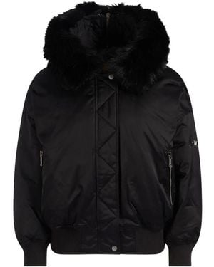 Michael Kors Jassen ,Zwart ,Polyester Faux Fur-Trimmed Satin Ciré Hooded Bomber Jacket