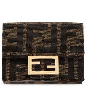 Fendi Accessoires ,Bruin ,Katoen Micro Trifold Wallet - Zwart