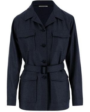 Tagliatore Jassen ,Blauw ,Wol Wol En Kasjmier Jas Met Riem