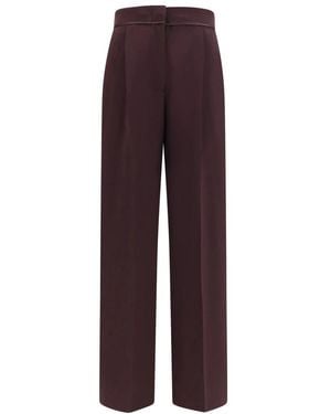 forte_forte Broeken ,Rood ,Wol High Waisted Grain De Poudre Broek - Paars