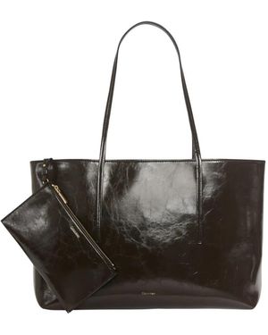 Calvin Klein Tassen ,Bruin ,Foil Logo Glossy Tote - Zwart