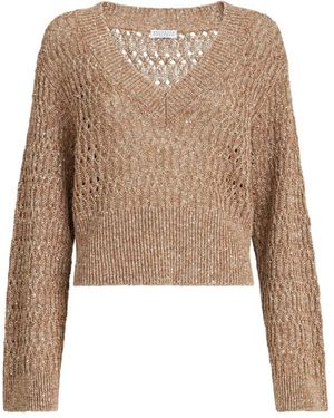 Brunello Cucinelli Truien & Vesten ,Bruin ,V-Neck Truien - Naturel