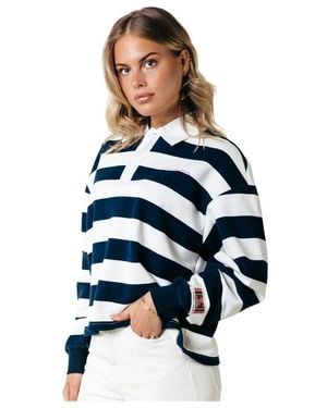 Colourful Rebel Gestreiftes Boyfriend Polo Tee - Blau