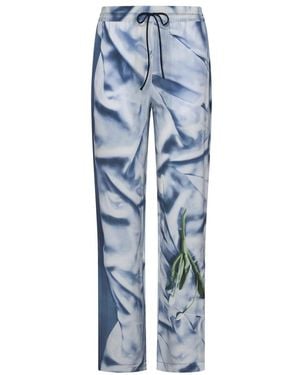 Victoria Beckham Pantaloni in seta blu chiaro con stampa astratta