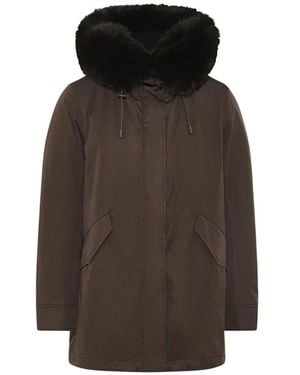 Yves Salomon Parka Cotton Melange Double Fourrure - Braun