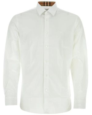 Burberry Overhemden ,Wit ,Katoen Stretch Katoen Poplin Overhemd