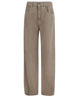 Brunello Cucinelli Wijde Pijpen Geverfde Katoenen Broek - Bruin
