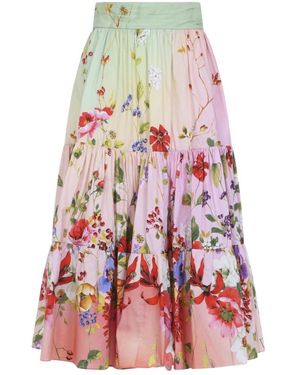 Roberto Cavalli Rokken ,Veelkleurig ,Katoen Midi Rok Met Miami Bloemenprint - Rood