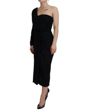 Dolce & Gabbana One-Shoulder Jerseykleid Mit Rosen-Detail - Schwarz