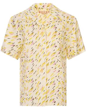 Marni Overhemden ,Veelkleurig ,Linnen Linnen Overhemd Met Brushstroke Wave-Print - Naturel
