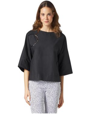 Manila Grace Bestickte Bluse Mit Herzausschnitt - Schwarz