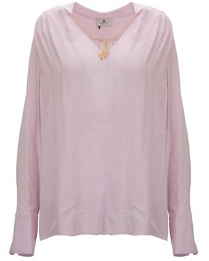 Elisabetta Franchi V-Ausschnitt Bluse Mit Halskette - Lila