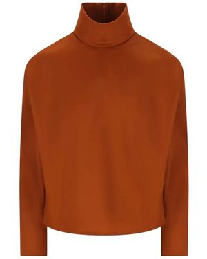 Saint Laurent Truien & Vesten ,Rood ,Organza Turtleneck Zijdeblend Top - Bruin