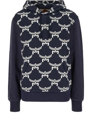 MCM Hoodies & Sweatvesten ,Blauw ,Katoen Printed Cotton Hoodie