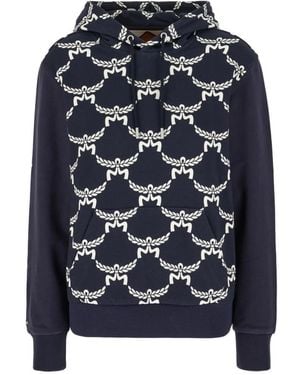 MCM Hoodies & Sweatvesten ,Blauw ,Katoen Printed Cotton Hoodie
