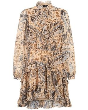 Etro Kleedjes ,Veelkleurig ,Polyester Jurk Met Ruches - Naturel