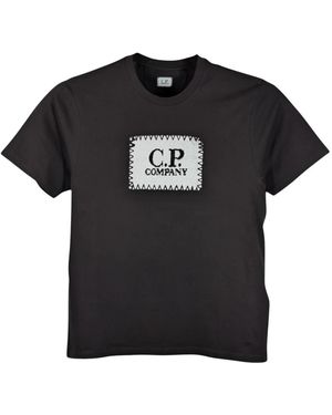 C.P. Company Tops ,Zwart ,Katoen Logo Patch Crewneck T-Shirt
