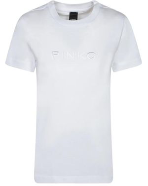 Pinko T-Shirt Mit Geprägtem Logo Kurze Ärmel - Weiß