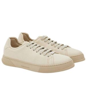 Ferragamo Textured Leather Lace-Up Sneakers - Natur
