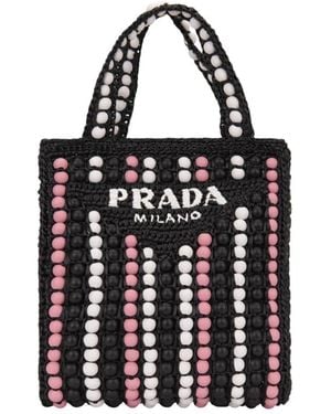 Prada Raffia Schultertasche - Schwarz