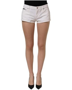 Dolce & Gabbana Korte Broeken ,Wit ,Denim Low Rise Denim Hot Pants - Blauw