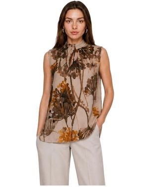 Kocca Tops ,Veelkleurig ,Mouwloze Blouse Met Bloemenprint En Sleutelgat - Bruin