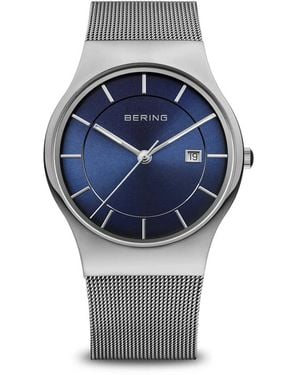 Bering Orologio da uomo classic argento spazzolato elegante cinturino milanese - Blu