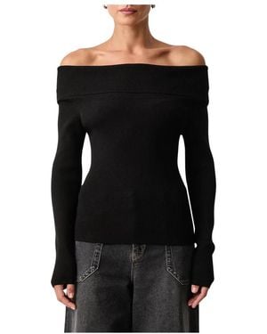 Mos Mosh Truien & Vesten ,Zwart ,Polyester Caliz Rib Off-Shoulder Knit