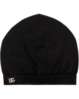 Dolce & Gabbana Accessoires ,Zwart ,Cashmere Muts Met Dg Logo Borduring